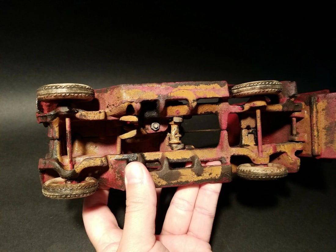 Cast Iron Red Dump Truck Flat bed Car Rubber Wheels - 8