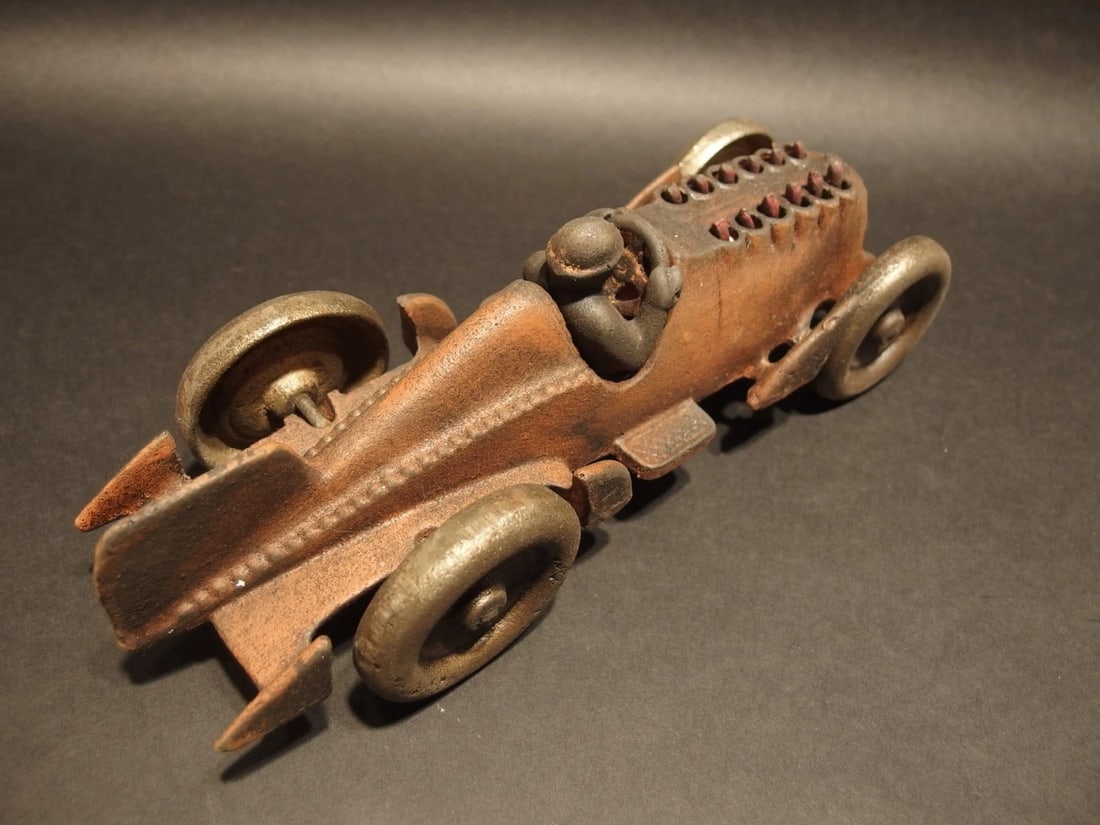 Cast Iron Toy Race Car w Moving Flames "Hubley" - 5