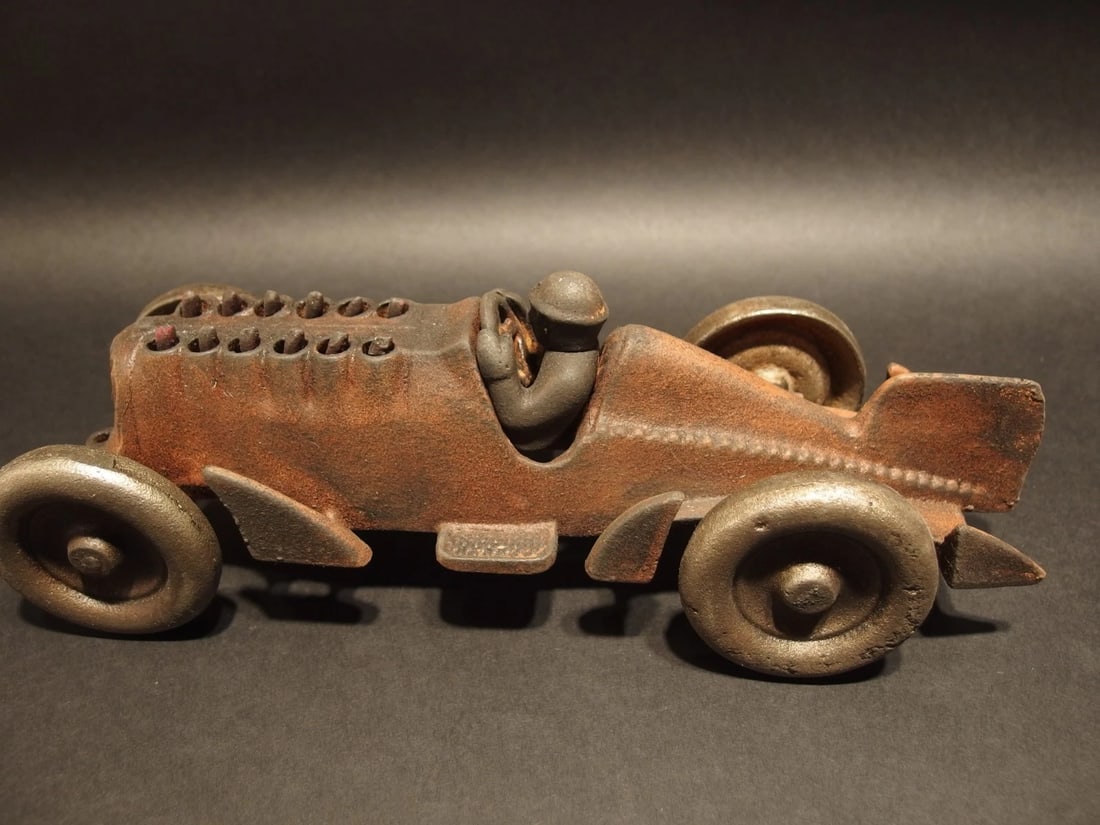 Cast Iron Toy Race Car w Moving Flames "Hubley" - 6