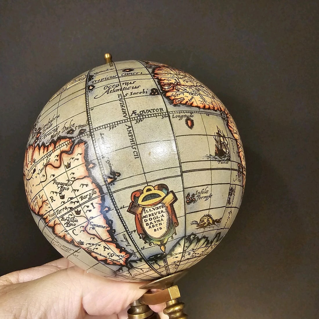 Old World Style 8" Globe w Turned Wood Stand - 11
