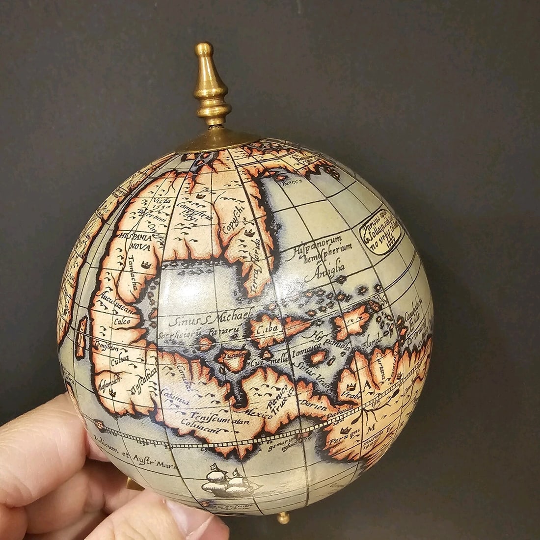 Old World Style 8" Globe w Turned Wood Stand - 12