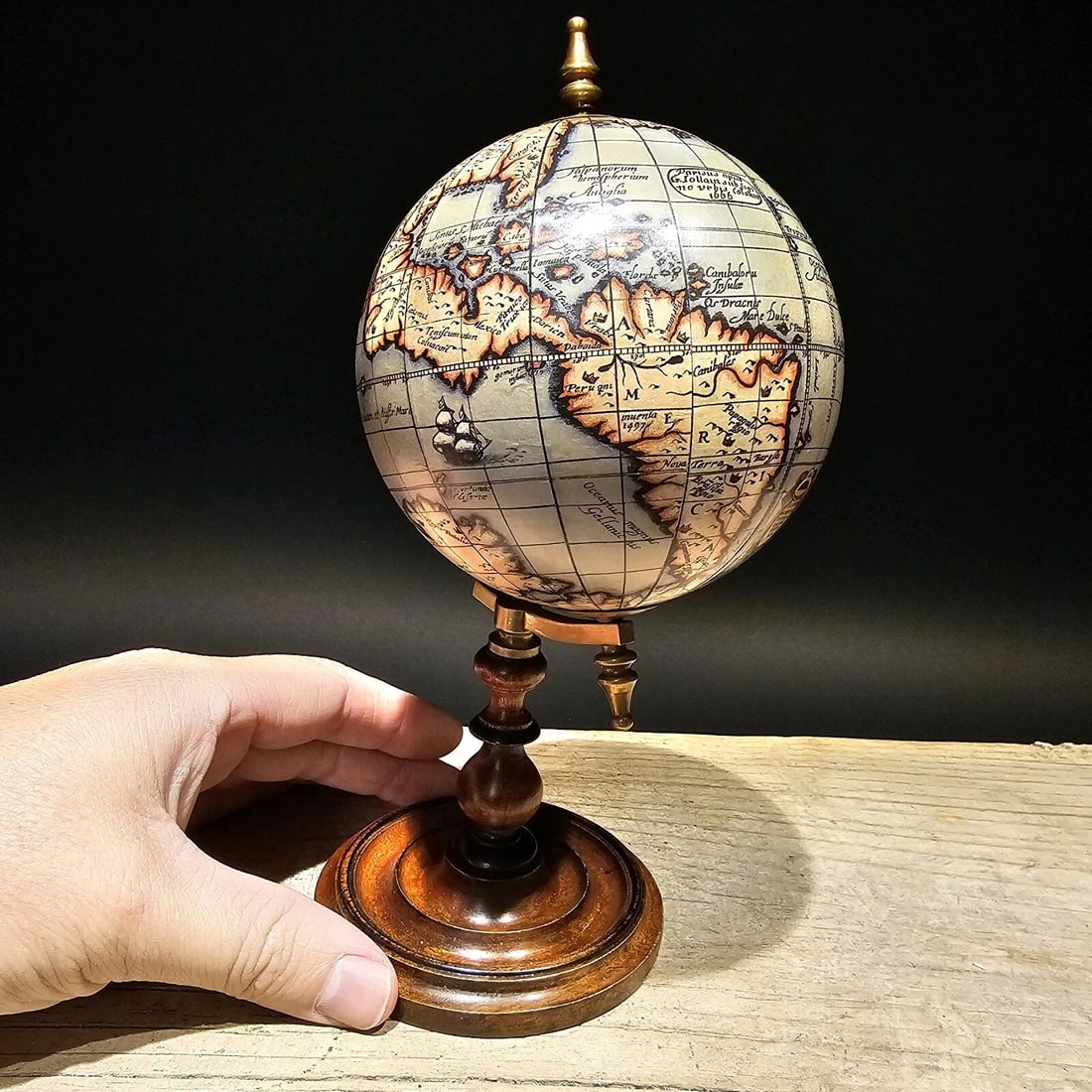 Old World Style 8" Globe w Turned Wood Stand - 14