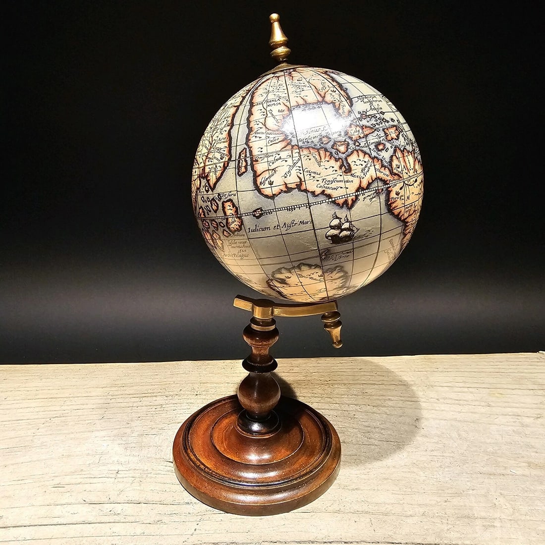 Old World Style 8" Globe w Turned Wood Stand - 17