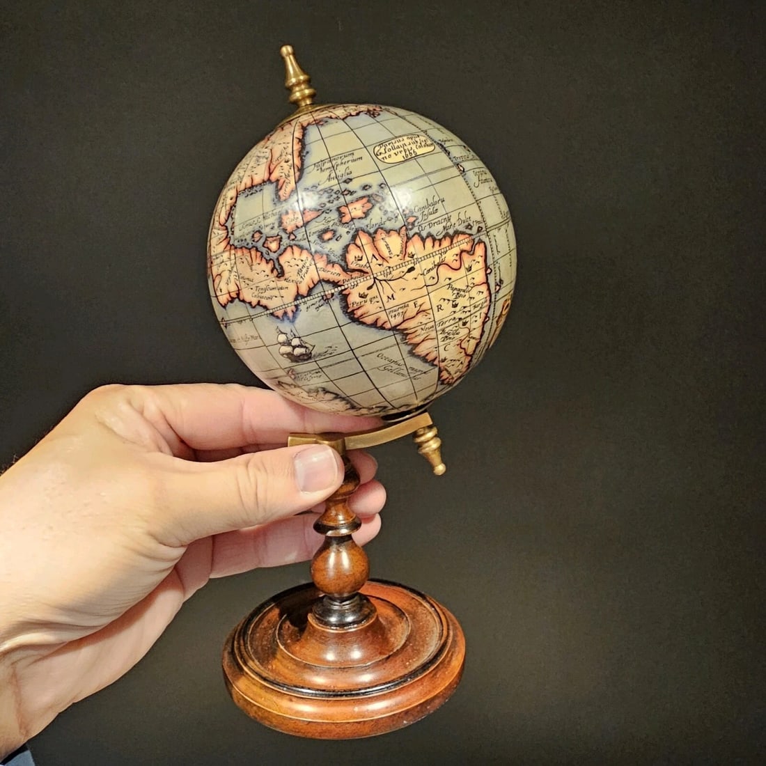 Old World Style 8" Globe w Turned Wood Stand - 2