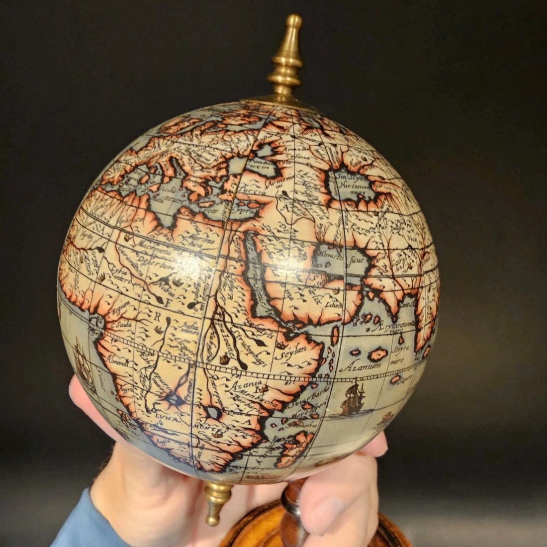 Old World Style 8" Globe w Turned Wood Stand - 3