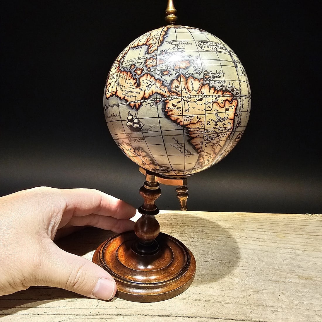 Old World Style 8" Globe w Turned Wood Stand - 7