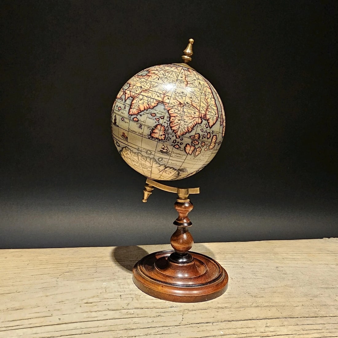 Old World Style 8" Globe w Turned Wood Stand - 9