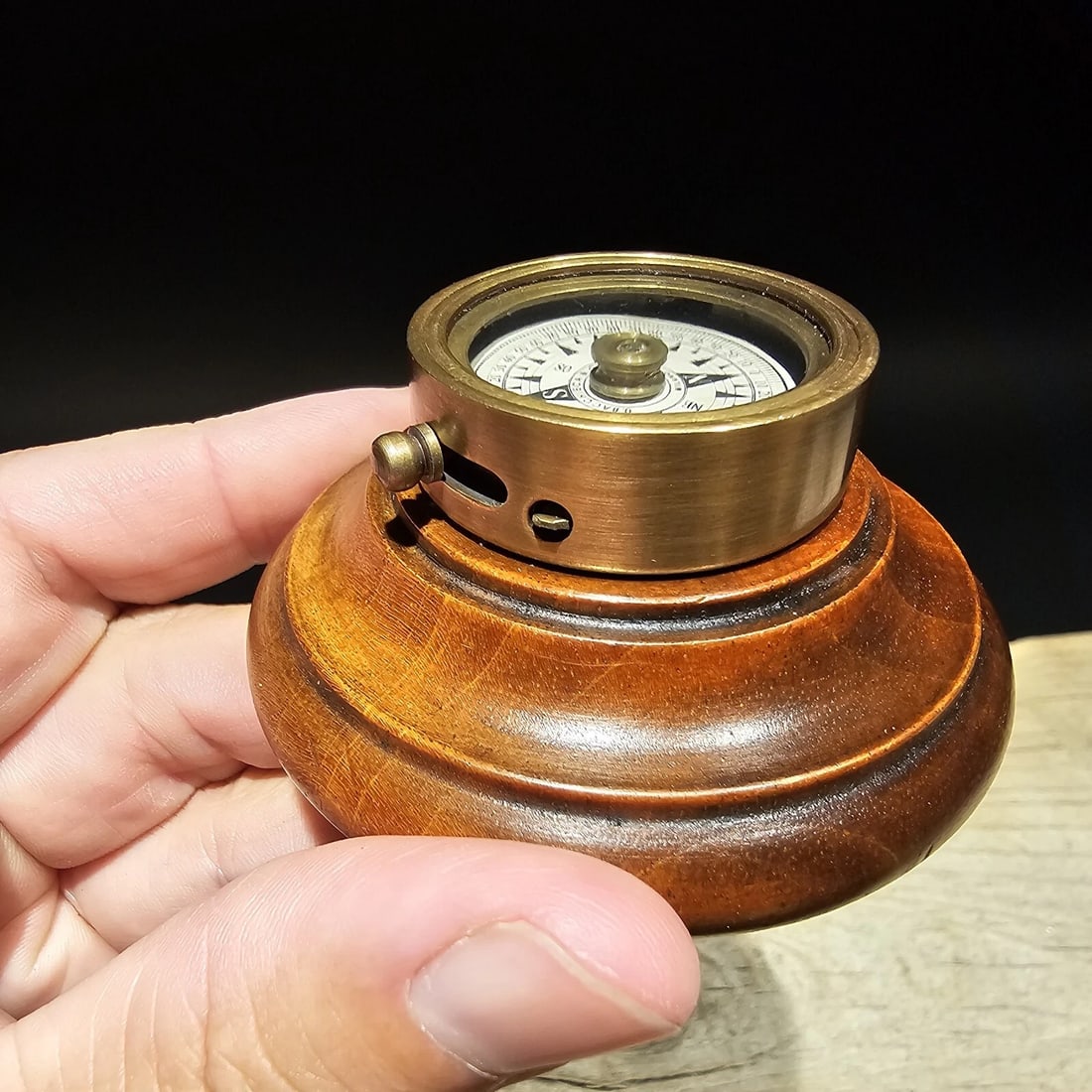 Turned Mahagony Wood and Brass Compass - 11