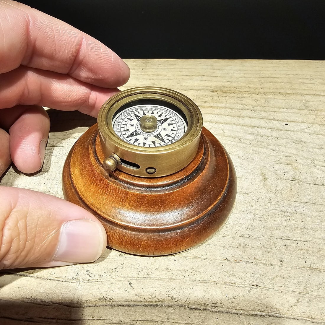 Turned Mahagony Wood and Brass Compass - 2