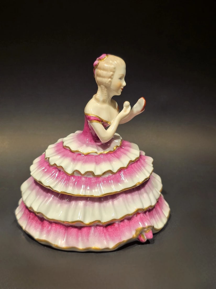 6" Porcelain Half Doll Powder Box Lady Figurine Vanity Trinket - 10