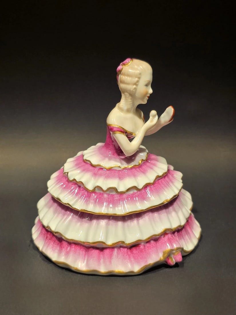 6" Porcelain Half Doll Powder Box Lady Figurine Vanity Trinket - 11