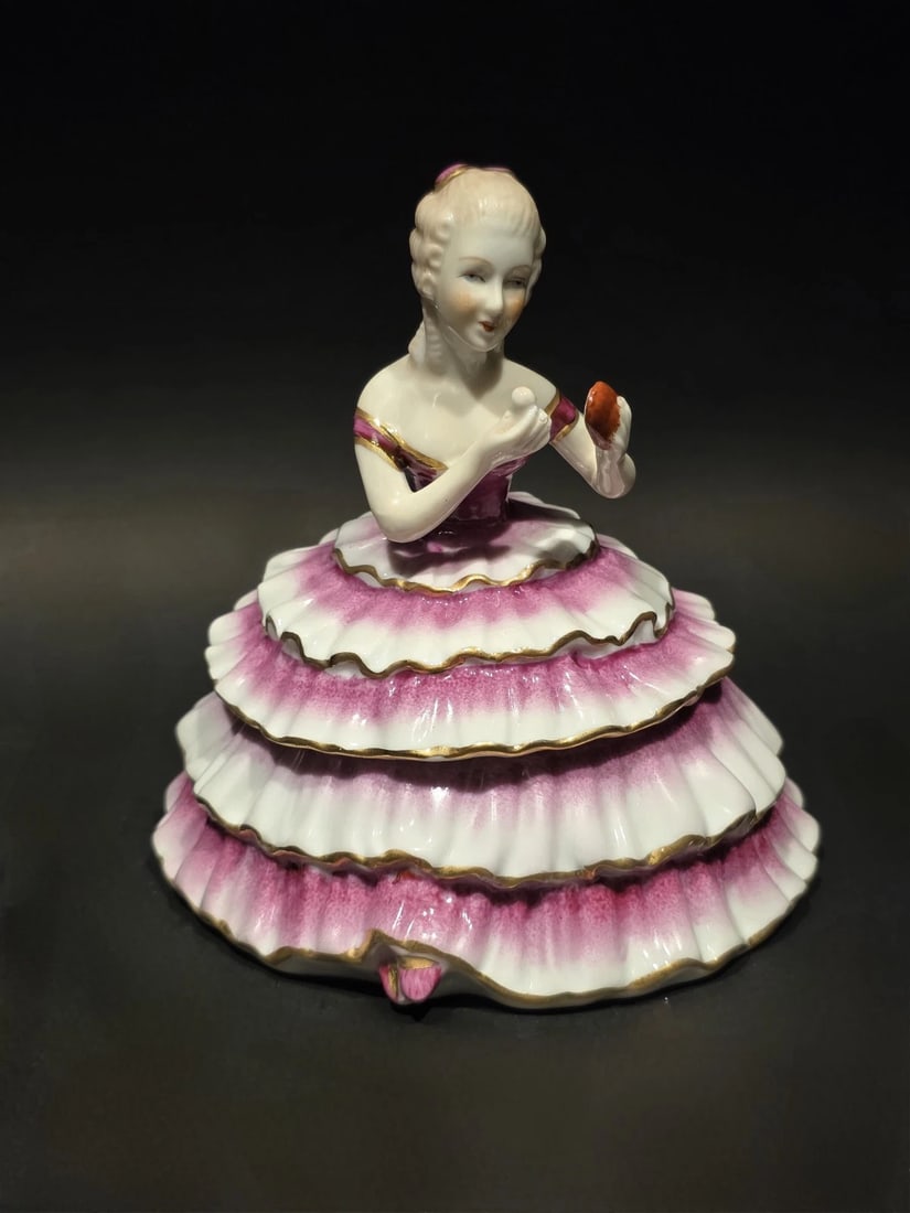 6" Porcelain Half Doll Powder Box Lady Figurine Vanity Trinket - 13