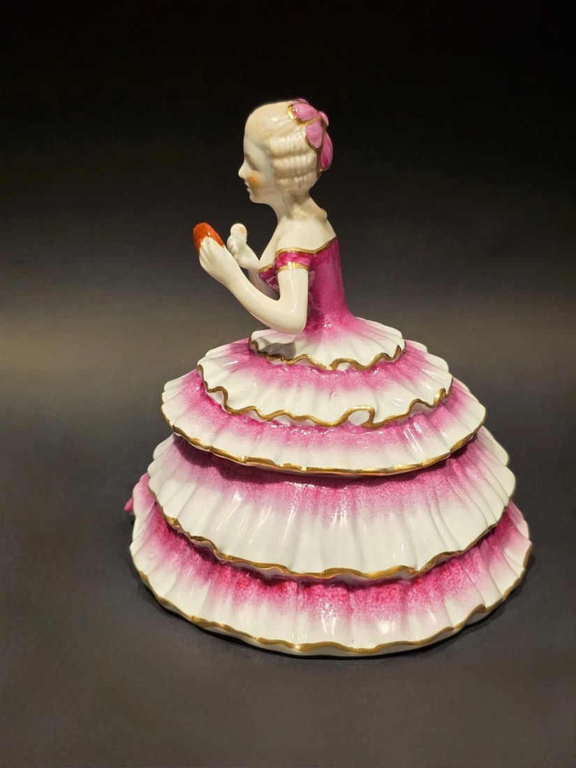 6" Porcelain Half Doll Powder Box Lady Figurine Vanity Trinket - 4