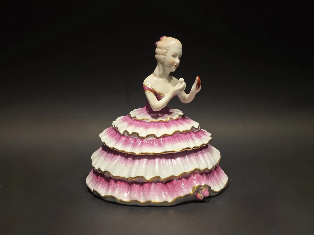 6" Porcelain Half Doll Powder Box Lady Figurine Vanity Trinket - 5