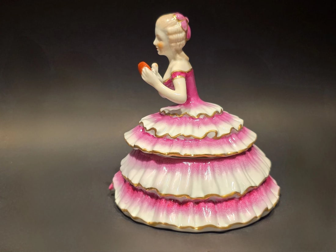 6" Porcelain Half Doll Powder Box Lady Figurine Vanity Trinket - 9