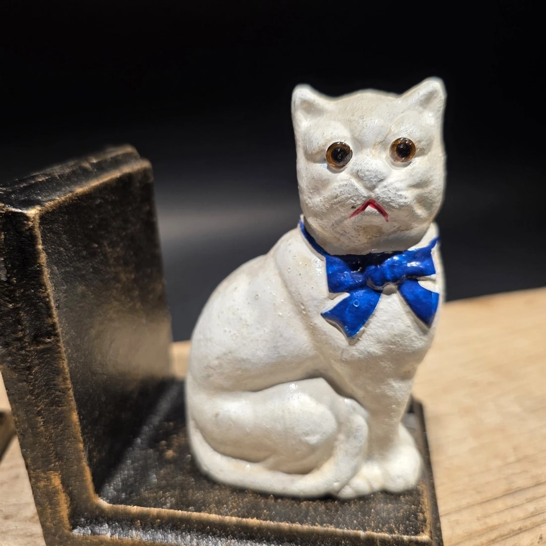 Pair of Cast Iron White Cat Bookends - 11