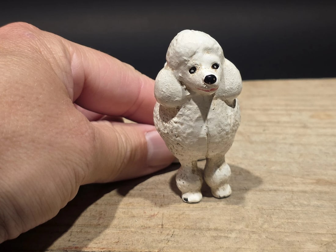 Cast Iron Poodle Dog Figurine White Poodle Statue - 11
