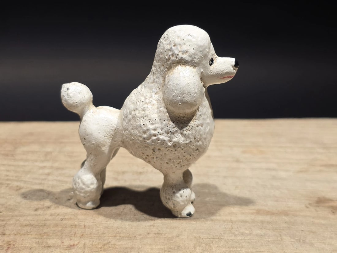 Cast Iron Poodle Dog Figurine White Poodle Statue - 12