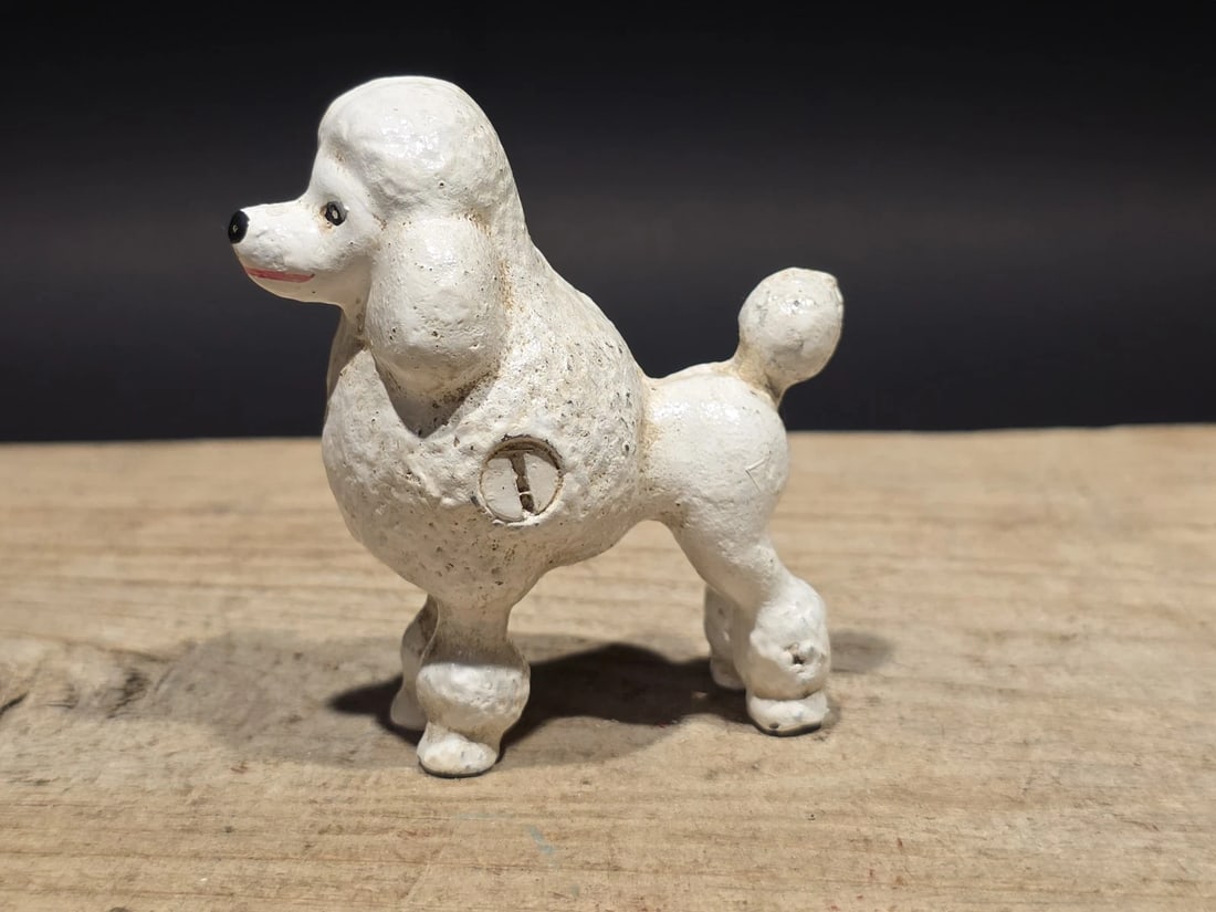 Cast Iron Poodle Dog Figurine White Poodle Statue - 13