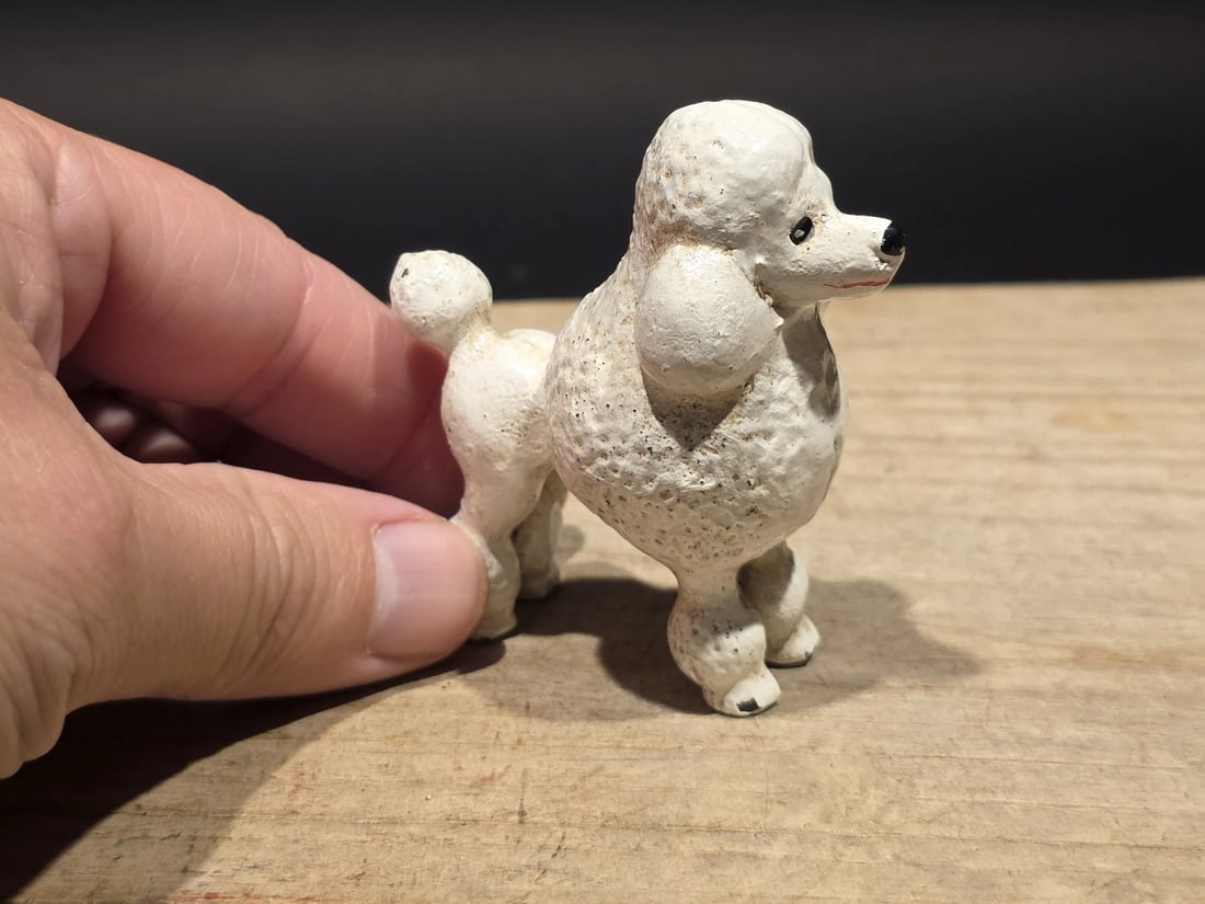 Cast Iron Poodle Dog Figurine White Poodle Statue - 2