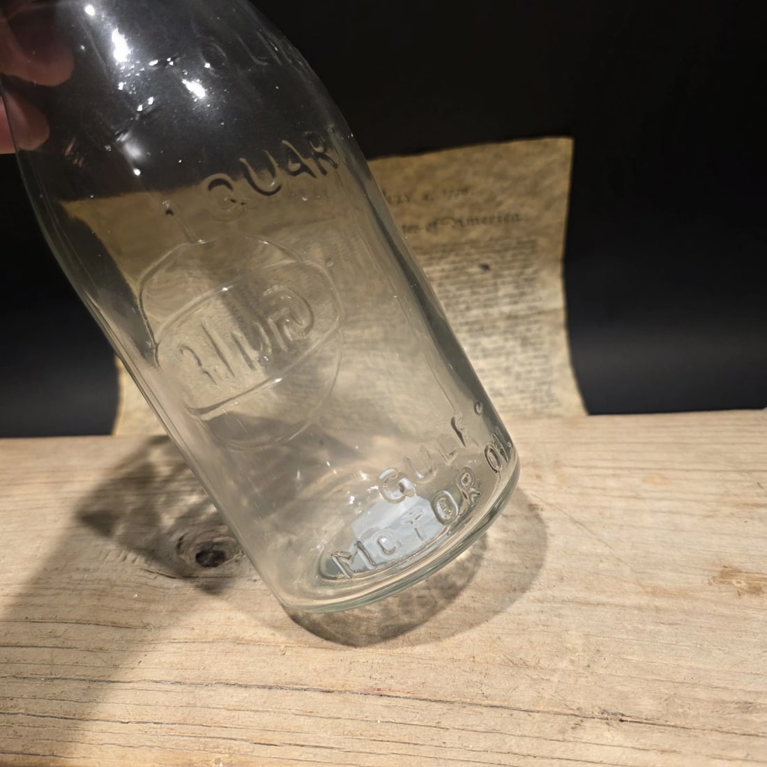 1930s Style Glass Gulf Oil Bottle w Spout - 11