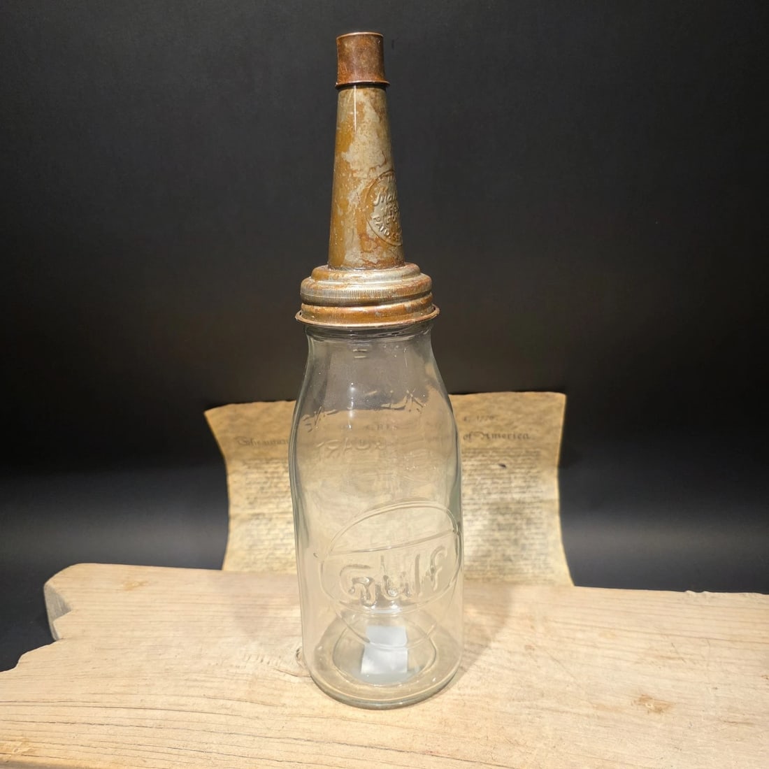 1930s Style Glass Gulf Oil Bottle w Spout - 15
