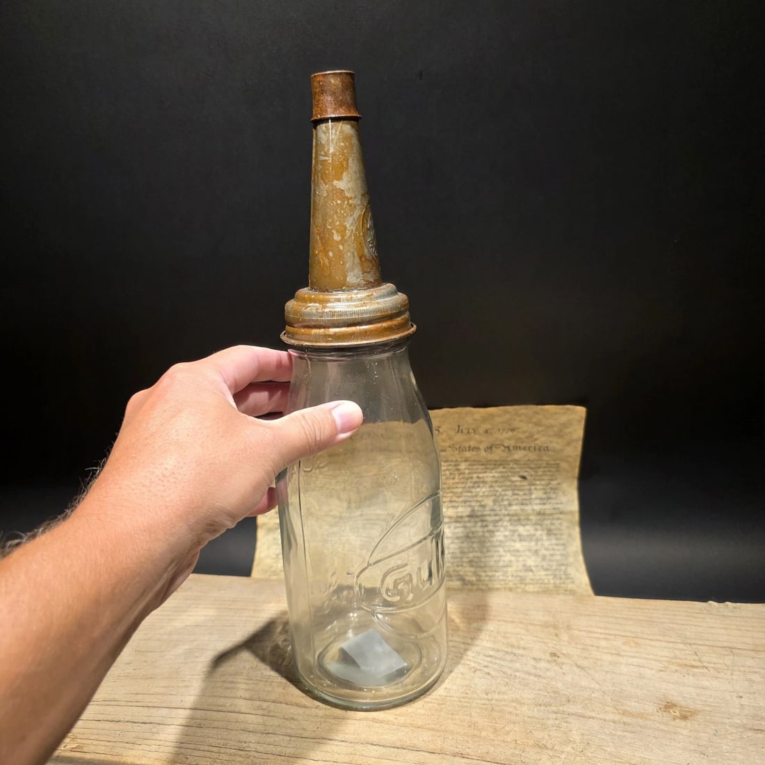 1930s Style Glass Gulf Oil Bottle w Spout - 3