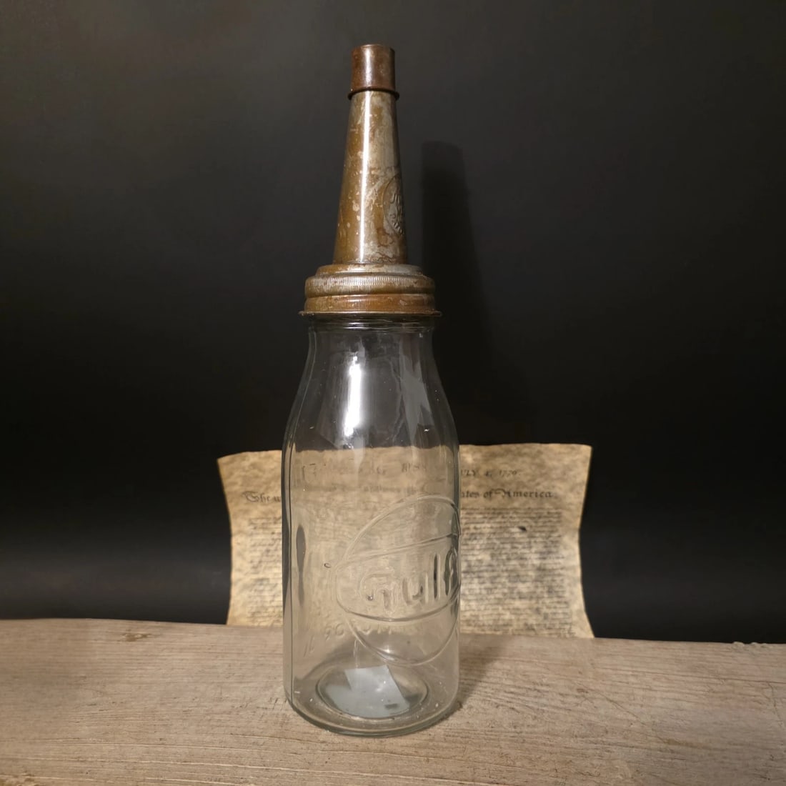 1930s Style Glass Gulf Oil Bottle w Spout - 6