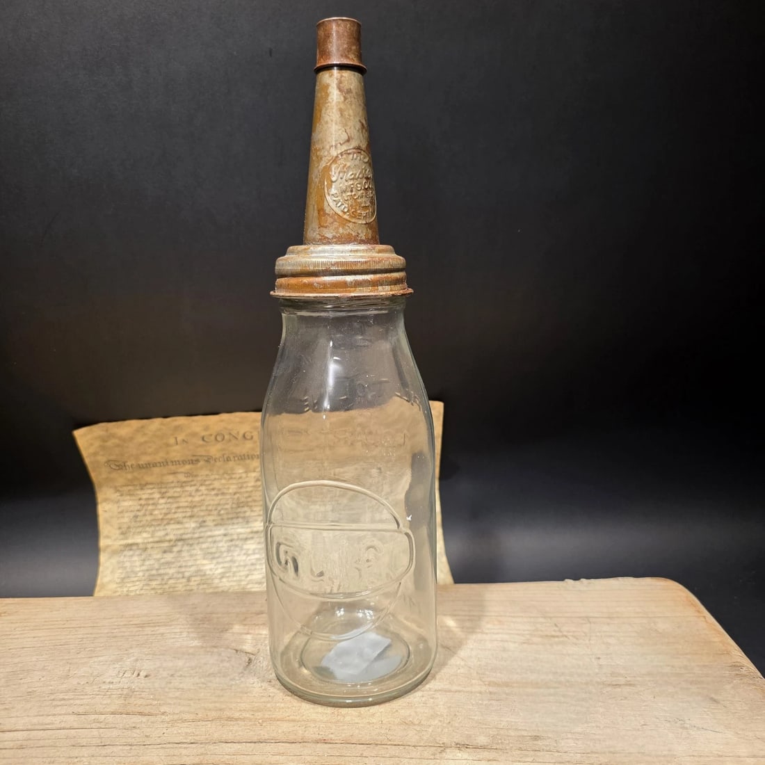 1930s Style Glass Gulf Oil Bottle w Spout - 7