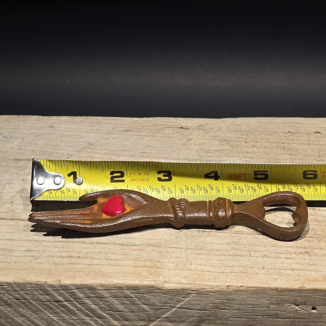 Cast Iron Heart in Hand Odd Fellows Bottle Opener - 11
