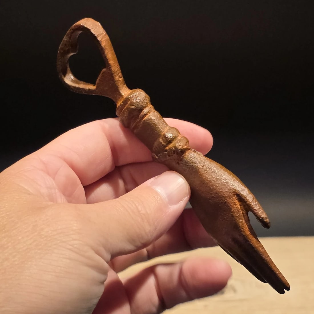 Cast Iron Heart in Hand Odd Fellows Bottle Opener - 4
