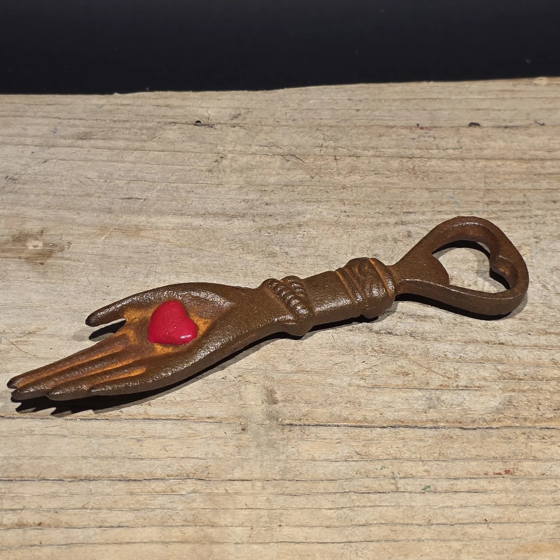Cast Iron Heart in Hand Odd Fellows Bottle Opener - 9