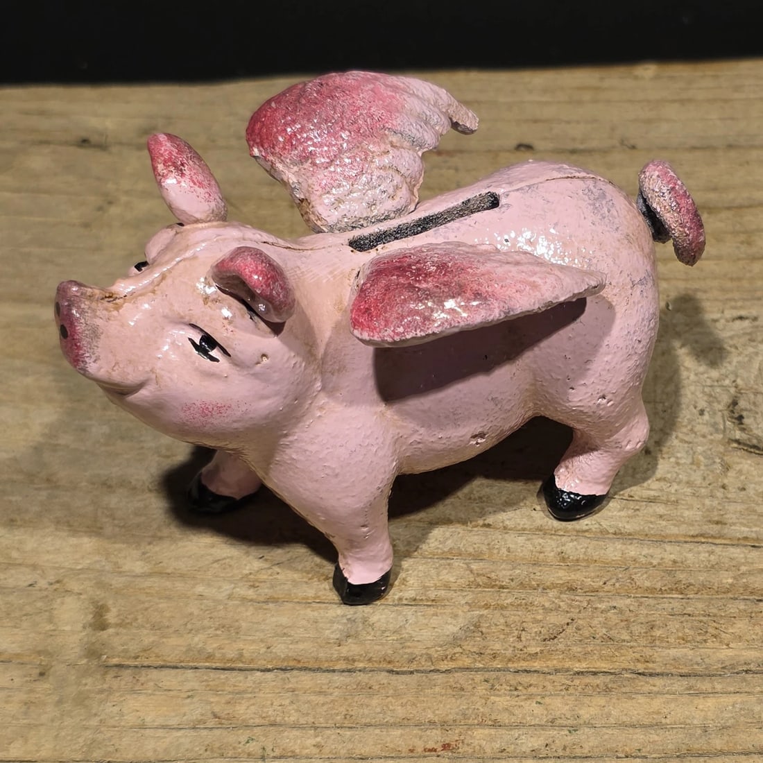 4" Cast Iron Flying Pig Coin Bank - 11