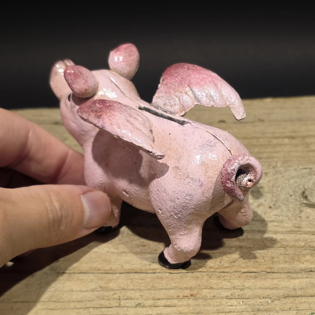 4" Cast Iron Flying Pig Coin Bank - 4