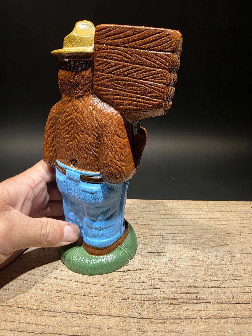 8" Cast Iron Smokey The Bear Coin Bank - 2