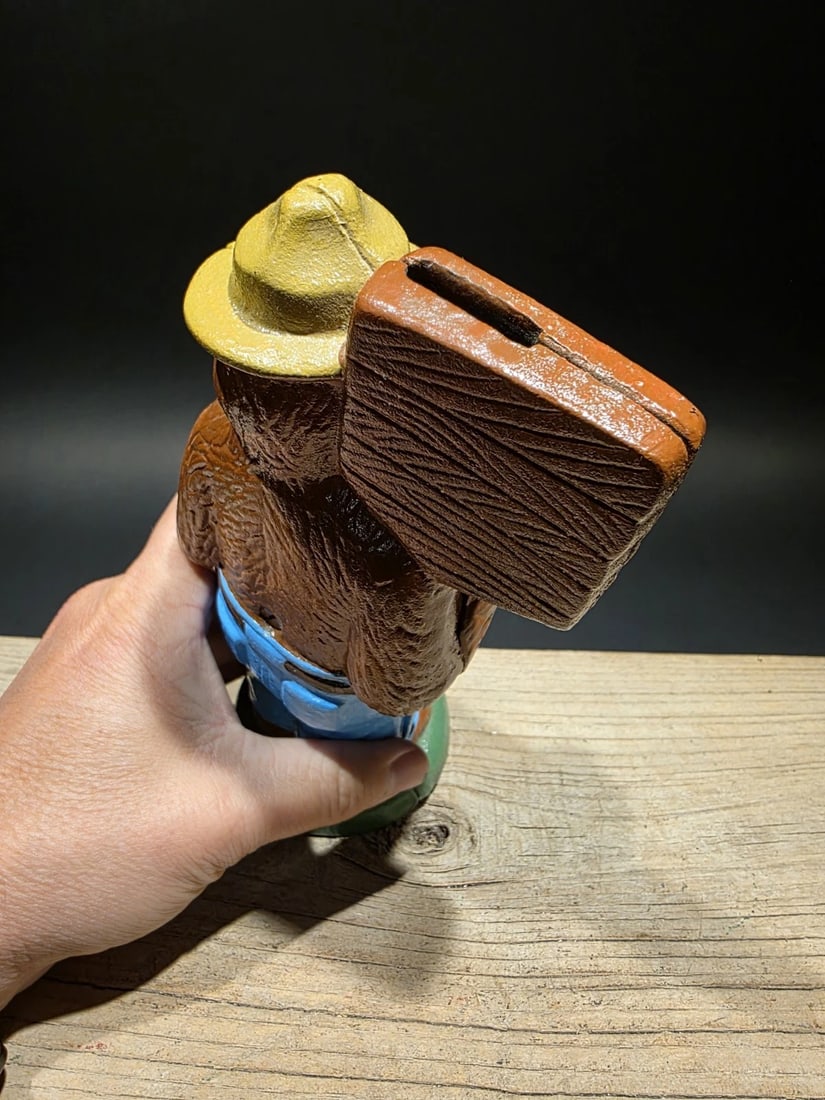 8" Cast Iron Smokey The Bear Coin Bank - 3