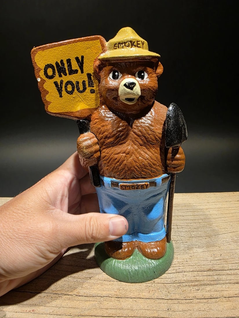 8" Cast Iron Smokey The Bear Coin Bank - 4