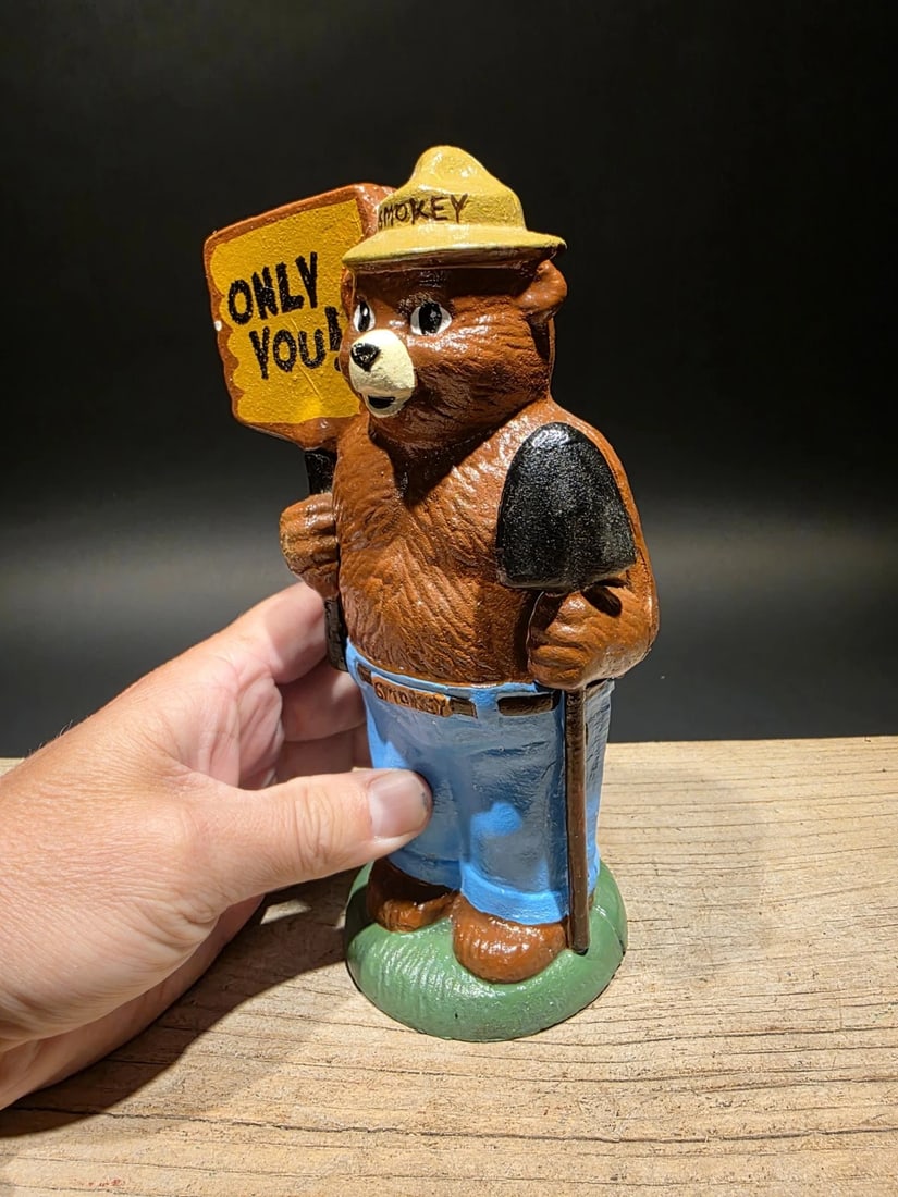 8" Cast Iron Smokey The Bear Coin Bank - 9