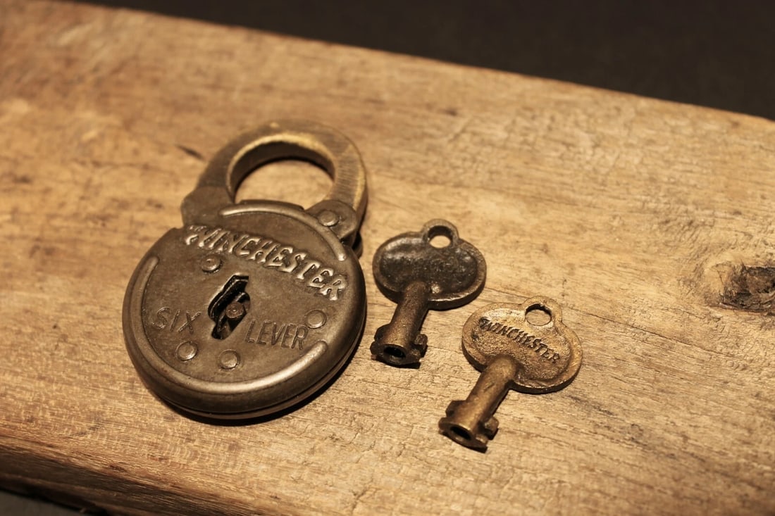 Cast Iron Winchester Firearms Ammo Box Padlock Lock & Key - 7