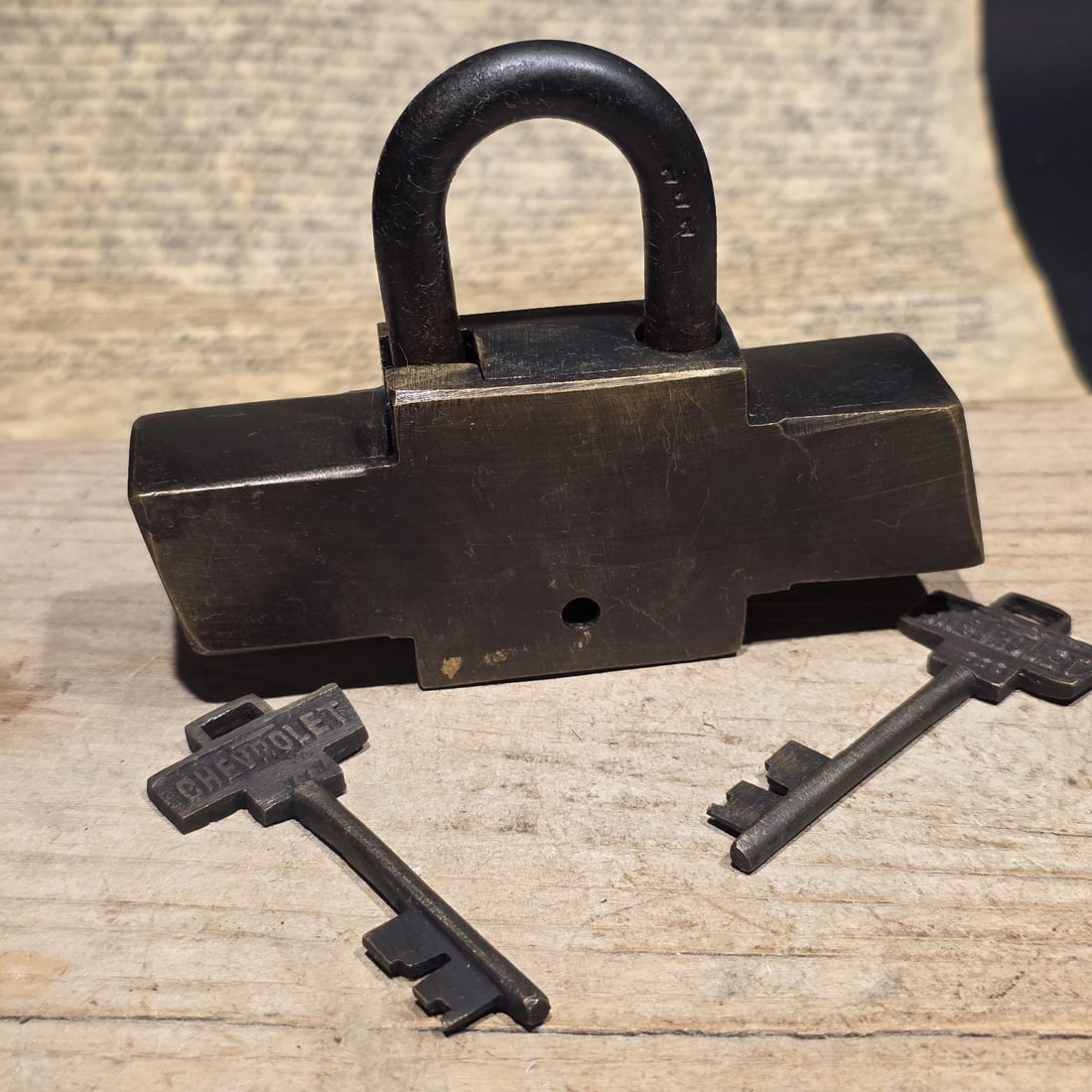 Brass & Iron Trunk Chest Box Chevrolet Lock Padlock - 8