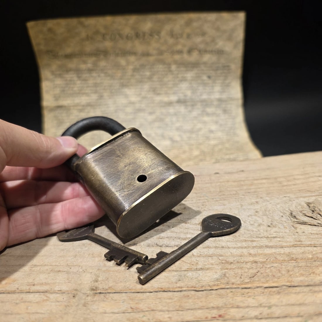 4" Antique Style Brass & Iron Texaco Padlock with Keys Oil Company Lock - 12