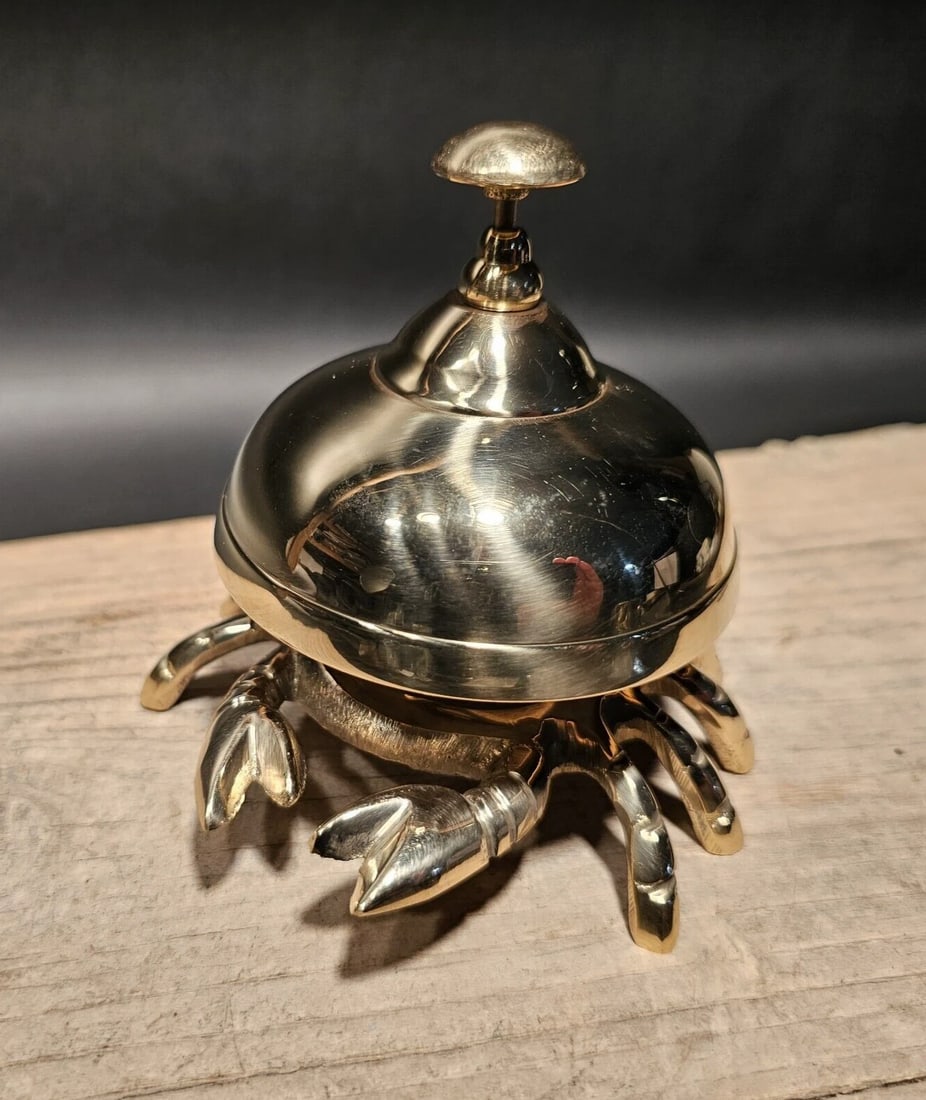 4 1/2" Brass Coastal Crab Table Desk Bell - 3