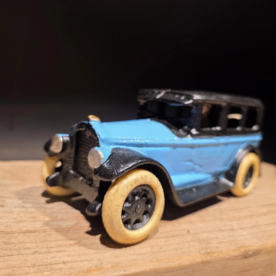 Blue Cast Iron Toy Race Car - 7