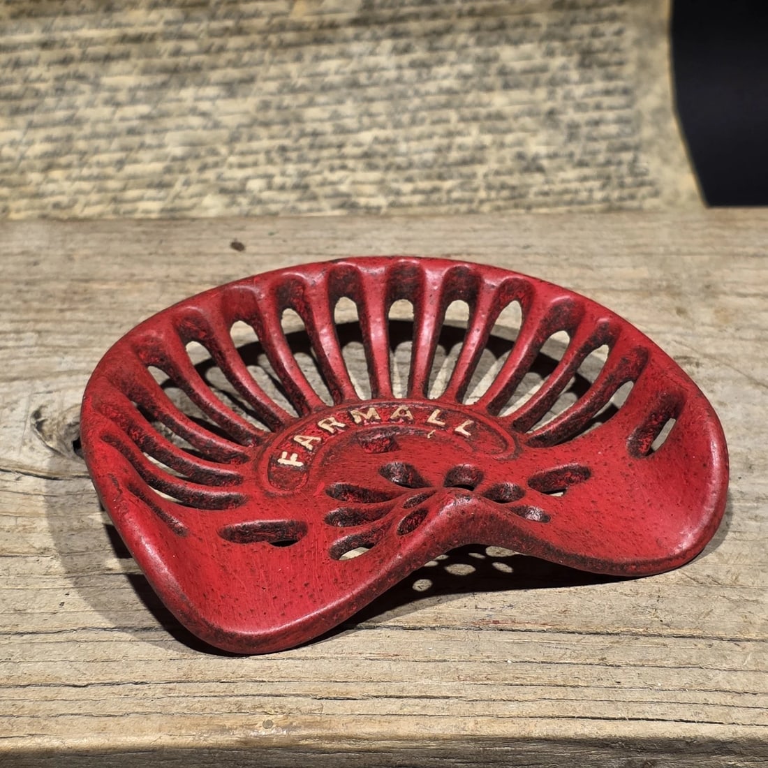 5" Mini Farmall Cast Iron Tractor Seat - Red IH Salesman Sample Paperweight - 10