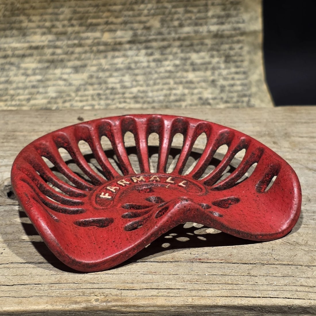 5" Mini Farmall Cast Iron Tractor Seat - Red IH Salesman Sample Paperweight - 11
