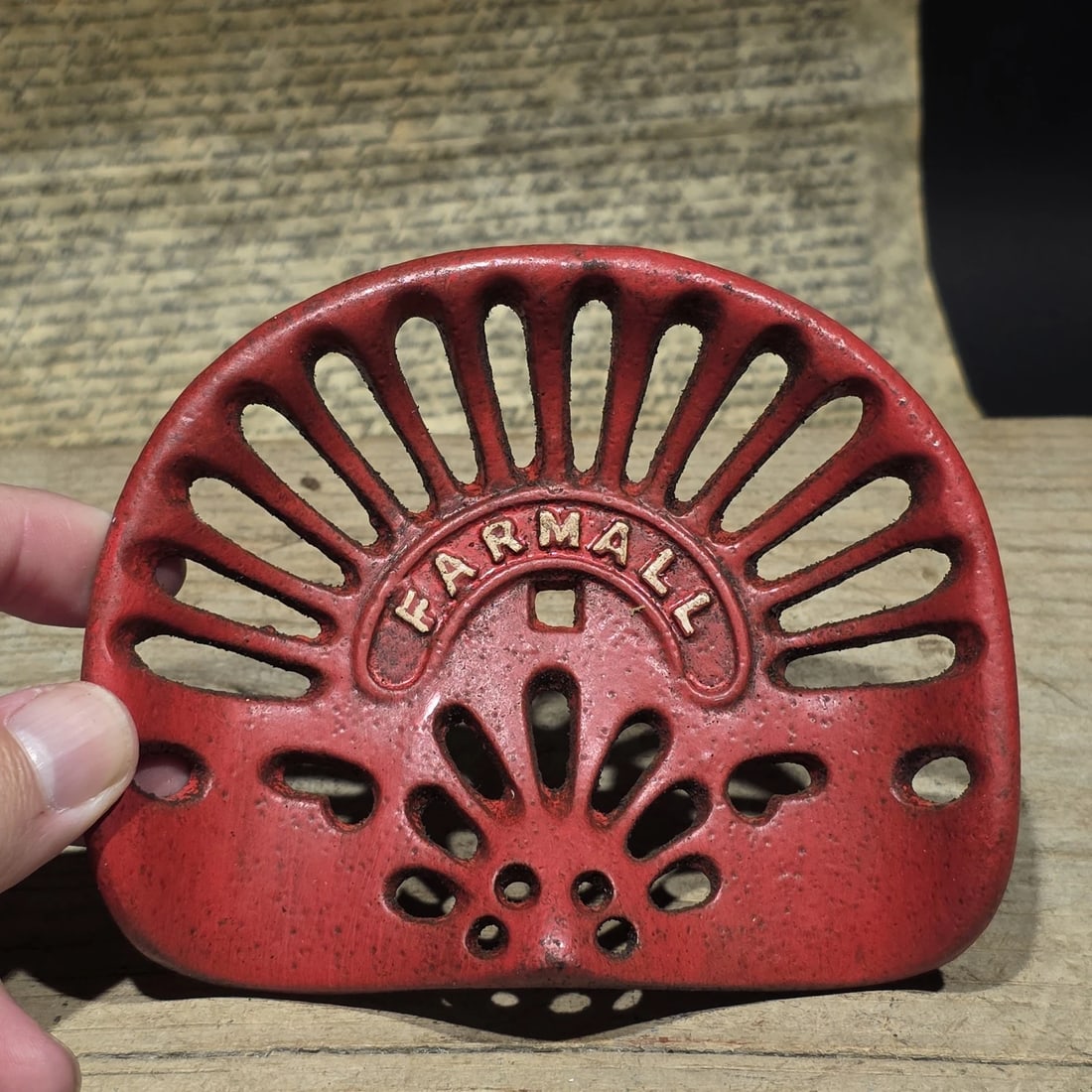 5" Mini Farmall Cast Iron Tractor Seat - Red IH Salesman Sample Paperweight - 13