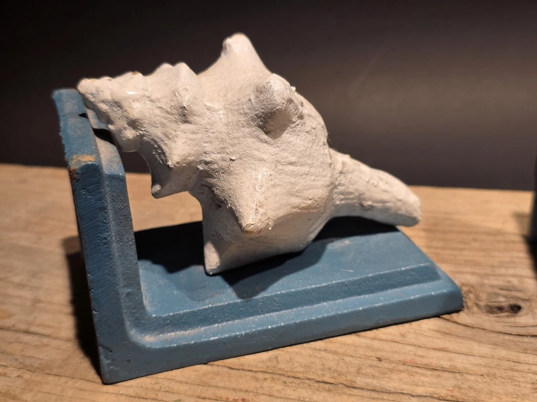 Pair of Cast Iron Conch Shell Bookends Old Paint - 6