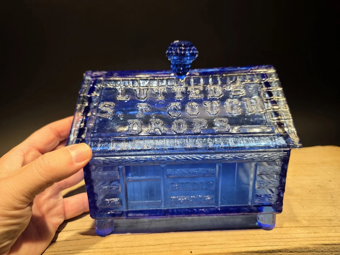 Cobalt Blue Depression Glass Cabin Candy Dish Box - 6