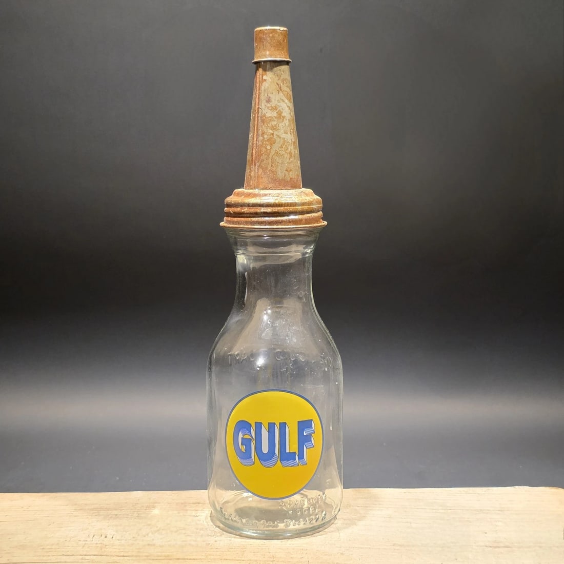 1930s Style Glass Gulf Oil Bottle w Spout - 3