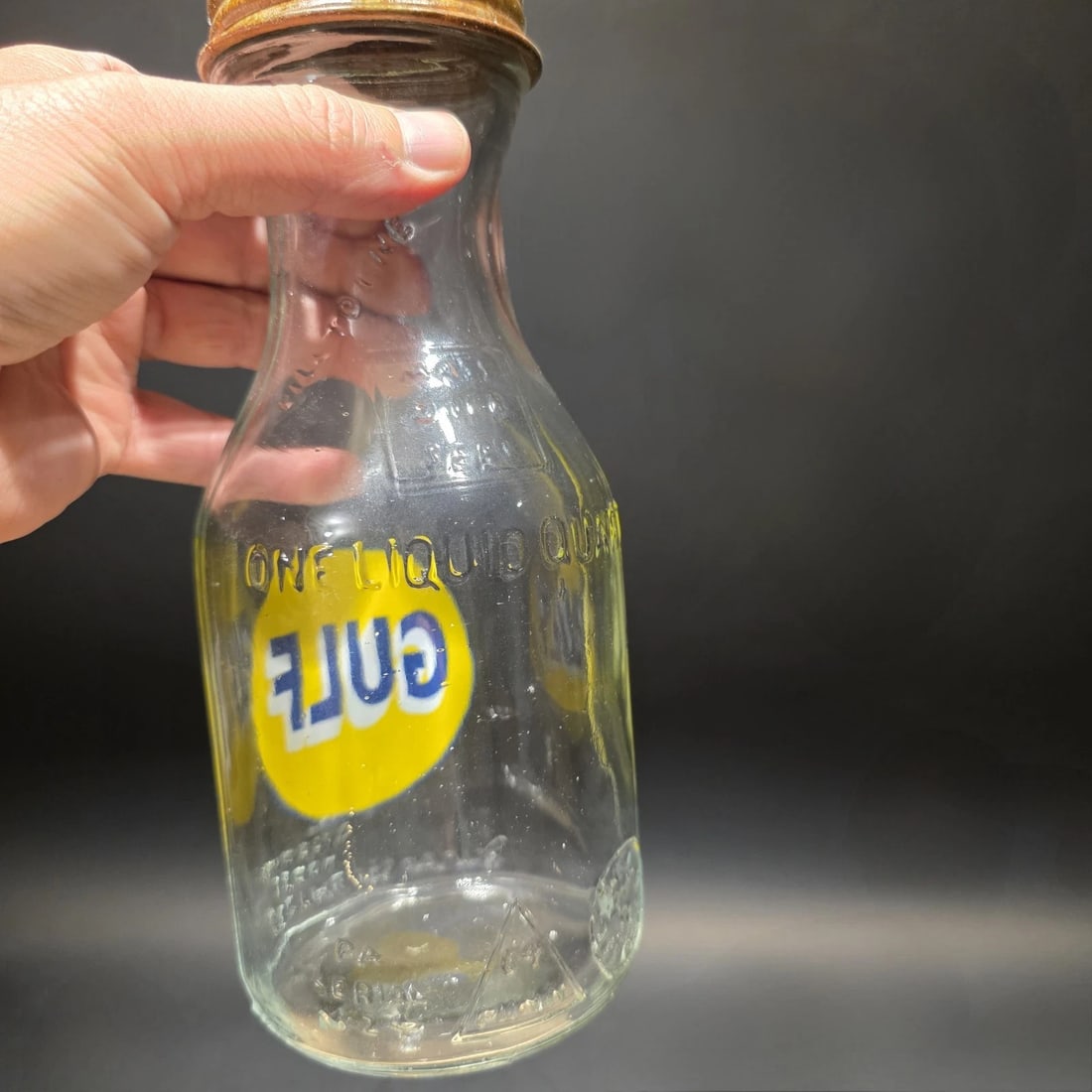 1930s Style Glass Gulf Oil Bottle w Spout - 4